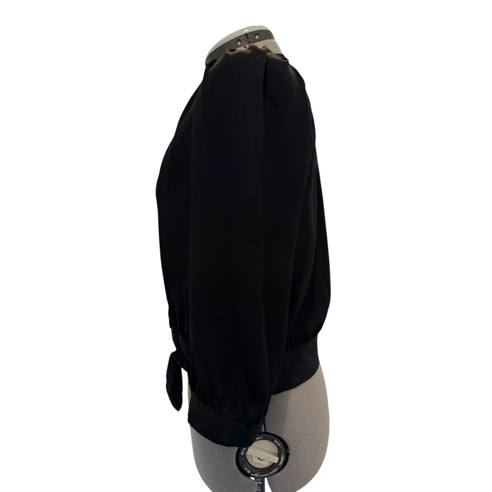 Madewell 100% Silk Black Wrap Blouse Side‎ Tie Cropped V-Neck Top Classic Glam